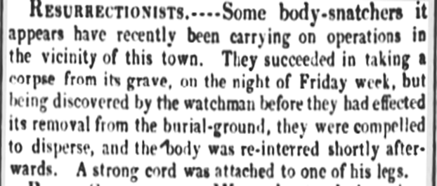 Hull Advertiser, 1830, body snatchers