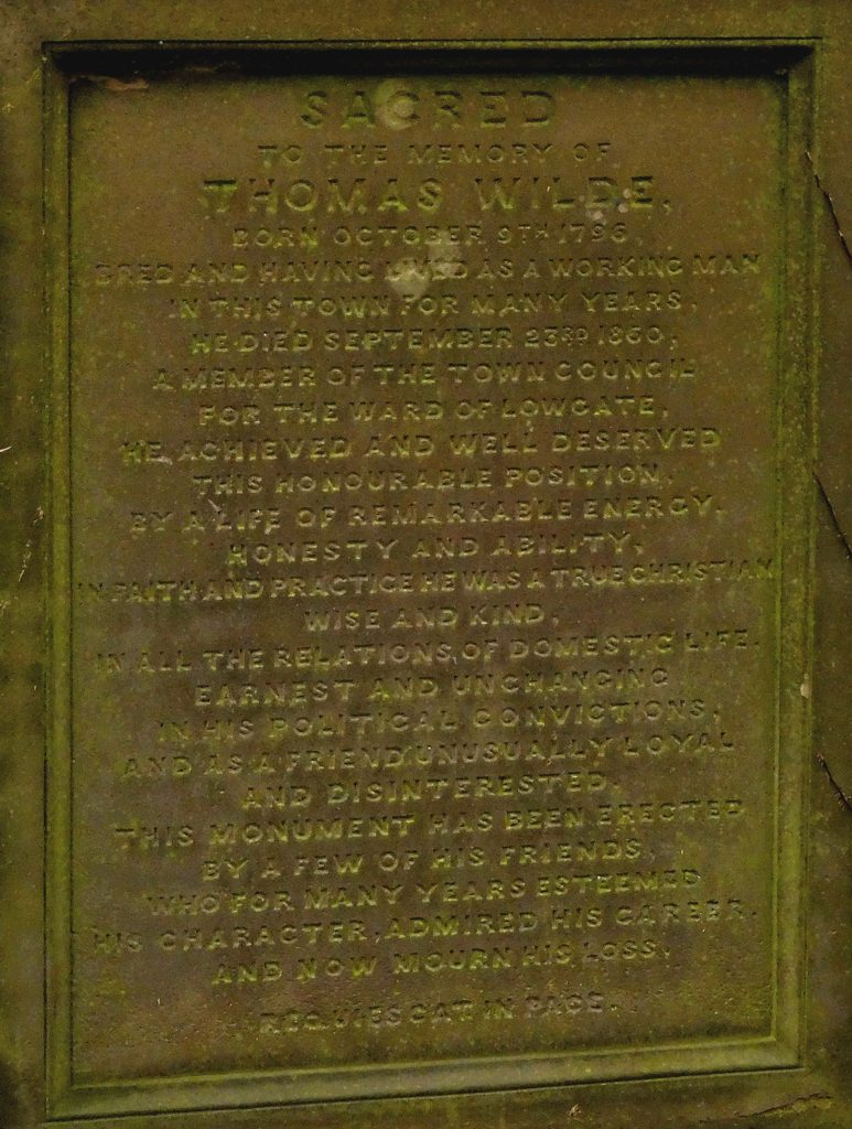 The inscription on Tom Wilde's monument