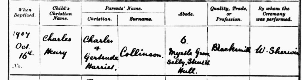 baptism record 1907 of son