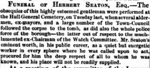 Press report of the death of Herbert Seaton