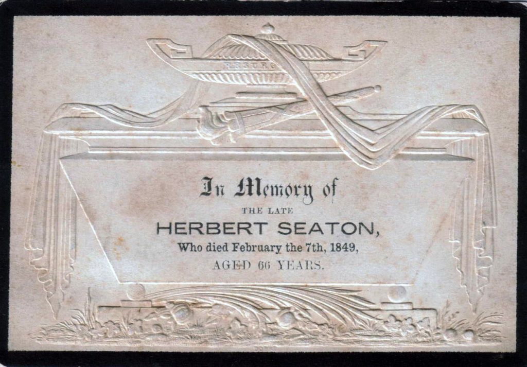 Memorial card for Herbert Seaton