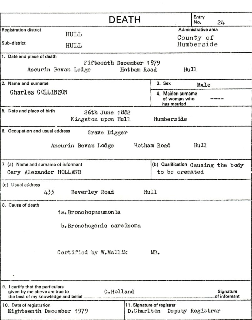 Collinson death cert