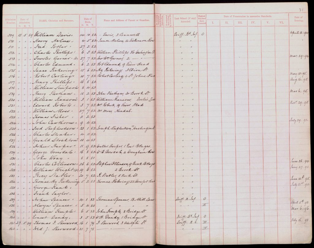 Driffield Board School register