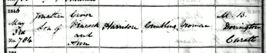 Birth Record of Jonathon Harrison