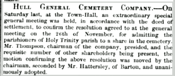 11th December 1846, account of egm for Holy Trinity to have share of HGC