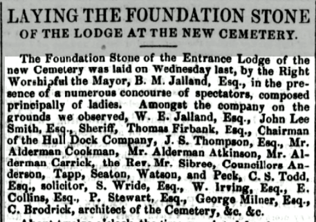 4th June 1847, Hull Packet. Official opening of the cemetery