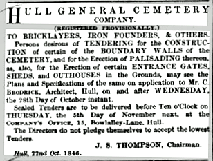 Tender for fencing, 30 Oct 1846, Hull Advertiser