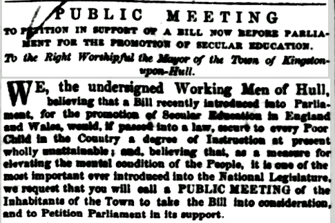 petition for a public meeting regarding children's education 12th April 1850