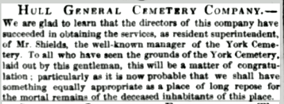 Notice of appt of John Shields Oct 1846 Hull Advertiser