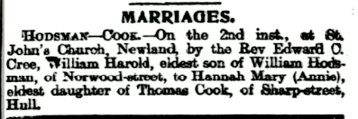 2 April 1903 Hodsman marriage