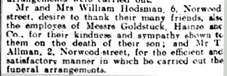 3 June 1913 Death of son Hodsman
