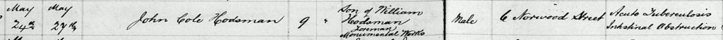 John Cole burial record 1892