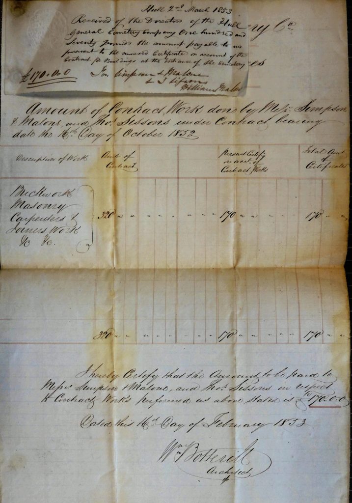 Simpson and Malone's bill for erection of two cottages